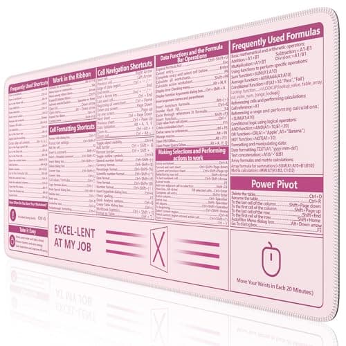 iCasso Excel Cheat Sheet Desk Pad,Excel Mouse Pad Shortcuts,Excel Shortcuts Cheat Sheet Keyboard Mat, Extended Large XXL Non-Slip Mousepad with Stitched Edges for Computer(Pink Excel Shortcuts) - Image 1