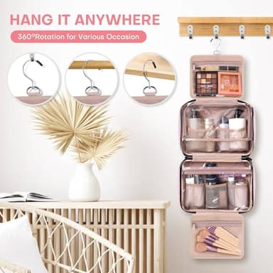 Travel Size Toiletry Bag for Women, Portable Cosmetic Bag with Hanging Hook, Travel Essentials Water-resistant Makeup Organizer for Accessories, Shampoo, Full-size Container, Toiletries - Image 4