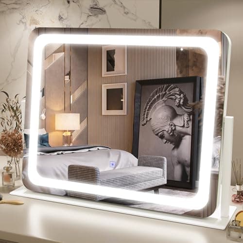 FENNIO Vanity Mirror with Lights 22''x17'' Makeup Mirror with Lights,Vanity Mirror Touch Screen with 3-Color Lighting,Dimmable,for Vanity Desk Tabletop - Image 1