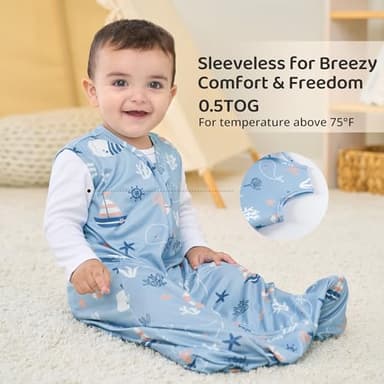 FIEMOL Baby Sleep Sack 0-6 Months, 0.5 TOG Wearable Blanket for Baby Boy and Girl, 2-Way Zipper Newborn and Infant Sleeping Bag 2 Pack, Lightweight Sleep Sacks Blue Whale（Small） - Image 5