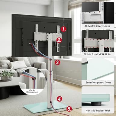 AOKCOS Swivel TV Floor Stand for 32-65 Inches TVs, 8 Level Height Adjustable Corner Small TV Stand Mount for Living Room/Bedroom, Holds up to 88 lbs,MAX VESA 400x400mm,White - Image 6