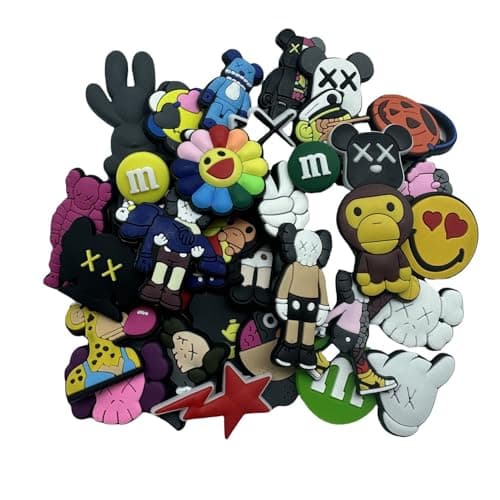 Qiang Qiang Gun 36 pack Hype Beast Shoe Charms for Bubble Slide Teen Boys Girls, Desinger Cool Murakami Shoe Charms for Men Women