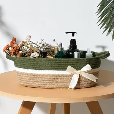 CHICVITA Small Storage Basket for Gifts Empty, Cute Decorative Basket for Living Room, Baby Gift Basket for Nursery, Rope Basket for Home Decor, 13 x 9.8 x 5 inches - Image 2