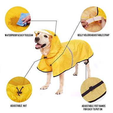Dog Raincoat with Adjustable Belly Strap and Leash Hole - Hoodie with Reflective Strip - Waterproof Slicker Lightweight Breathable Rain Poncho Jacket for Medium Large Dogs - Easy to Wear, Yellow 4XL - Image 3