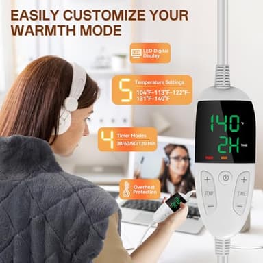 Heating Pad for Neck and Shoulders and Back, XHBDXDP 3.1lb Weighted Shoulder Heating Pads for Pain Relief, 24 x 20″ Neck Heating Pad with Tourmaline Beads, 5 Heat Settings, 4 Auto-Off - Image 4