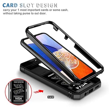 PASNEW Phone Case for Samsung A14 5G,360° Kickstand & Slide Camera Cover,Military Heavy Duty Full Body Hard Shell Shockproof,Galaxy Cases for A14 4G,6.6 inch,Black - Image 3