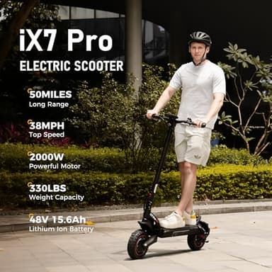 iScooter Electric Scooter, 1000W E Scooter, 50 Miles Long Range & 38 MPH Top Speed, 10" Off-Road Vacuum Tire Scooter for Adults with Turn Signals, Double Braking Systems, APP and Storage Bag - Image 2