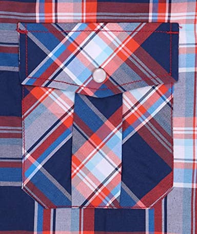 COEVALS CLUB Men's Western Plaid Pearl Snap Buttons Two Pockets Casual Short Sleeve Shirts (Blue, Red/L, 15#) - Image 5