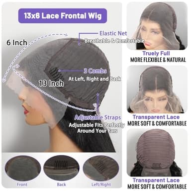 Ghios 13x6 Lace Front Wigs Human Hair Body Wave 30 Inch HD Lace Frontal Wigs Human Hair Body Wave Human Hair Wig for Women 210% Density Pre Plucked with Baby Hair Natural Black - Image 6