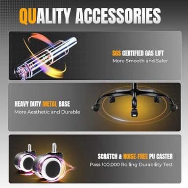 GTRACING Gaming Chair with Foot Rest & Pocket Spring Cushion, Ergonomic High Back Computer Chair with Headrest & 360°-Swivel Seat for Home Office Desk, PU Leather, Red - Image 9