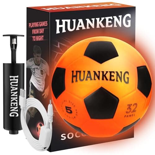 HuanKeng Upgrade Rechargeable Glow in The Dark Soccer Ball Birthday Gifts for 6 7 8 9 10 11 12 13 14 15 Year Old Boys, NO.5 Sports Outdoor Light Up Soccer Ball Games for Teen Kids Boy Toys Ages 6-15 - Image 1