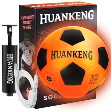 HuanKeng Upgrade Rechargeable Glow in The Dark Soccer Ball Birthday Gifts for 6 7 8 9 10 11 12 13 14 15 Year Old Boys, NO.5 Sports Outdoor Light Up Soccer Ball Games for Teen Kids Boy Toys Ages 6-15 - Image 1