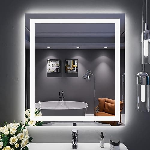 LOAAO 32"X36" LED Bathroom Mirror with Lights, Anti-Fog, Dimmable, Backlit + Front Lit, Lighted Bathroom Vanity Mirror for Wall, Memory Function, Tempered Glass, ETL Listed - Image 1