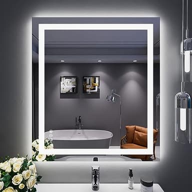 LOAAO 32"X36" LED Bathroom Mirror with Lights, Anti-Fog, Dimmable, Backlit + Front Lit, Lighted Bathroom Vanity Mirror for Wall, Memory Function, Tempered Glass, ETL Listed - Image 1