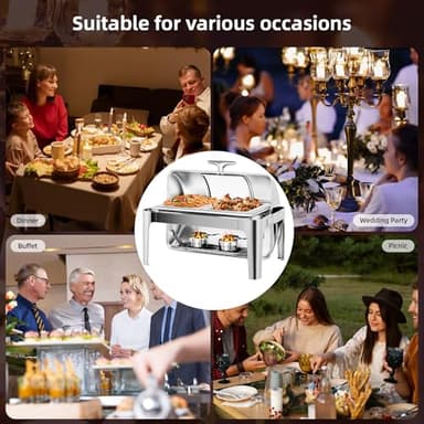 YITAHOME 9 Qt Visible Roll Top Chafing Dish Buffet Set, Rectangular Stainless Steel Buffet Warmer Chafers, for Wedding, Parties, Banquet, Catering Events (1 Full Size & 2 Half-Size) - Image 8