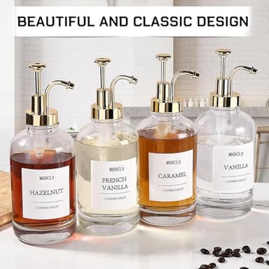 MHDCLY Coffee Bar Accessories, Coffee Syrup Dispenser - 4pack,16.9oz Syrup Dispenser with Labels,Syrup Pump Dispenser for Coffee Bar(Gold Pump) - Image 2