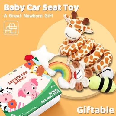 Spiral Car Seat Baby Toys 0-6 Months, Infant Carseat Sensory Toys Hanging Stroller Accessories, Newborn Shower Gifts for Baby Boys Girls Essentials | Cute Colorful Giraffe - Image 7