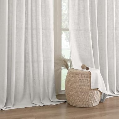 H.VERSAILTEX Linen Curtains 84 Inch Length for Living Room 2 Panels Modern Farmhouse Light Filtering Window Privacy Drapes for Farmhouse Window Treatment, 52 x 84 - Natural White with Brownish Linen - Image 2