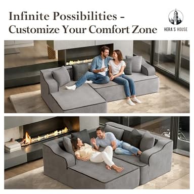 HERA'S HOUSE 104" Sofa with Chaise, L-Shaped Modern Modular Cloud Couch, Plush Deep Seating with 5 Pillows, No Assembly Required Corduroy Fabric Upholstered Living Room Furniture for Apartments, Homes - Image 6
