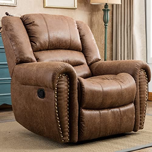 CANMOV Leather Recliner Chair, Classic and Traditional Manual Recliner Chair with Comfortable Arms and Back Single Sofa for Living Room, Nut Brown - Image 1