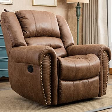 CANMOV Leather Recliner Chair, Classic and Traditional Manual Recliner Chair with Comfortable Arms and Back Single Sofa for Living Room, Nut Brown - Image 1