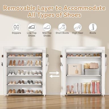 VILICK Shoe Rack with Cover, 5 Tier Shoe Organizer Storage for 20-24 Pair Shoes and Boots Large Shoe Storage Shelf Space Saving Vertical Shoe Rack for Closet, Front Door Entrance, Dorm, Garage, White - Image 6