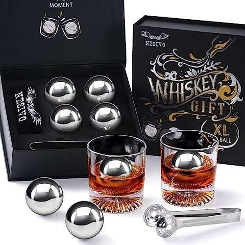 Whiskey Balls Reusable 55mm, Bourbon Gifts for Men Stocking Stuffers, Whiskey Ice Stones with Tongs, for Dad Who Has Everything, Anniversary Birthday Gifts for Boyfriend Grandpa Him Husband from Wife - Image 1
