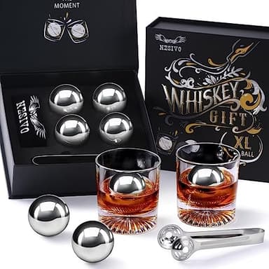 Whiskey Balls Reusable 55mm, Bourbon Gifts for Men Stocking Stuffers, Whiskey Ice Stones with Tongs, for Dad Who Has Everything, Anniversary Birthday Gifts for Boyfriend Grandpa Him Husband from Wife - Image 1