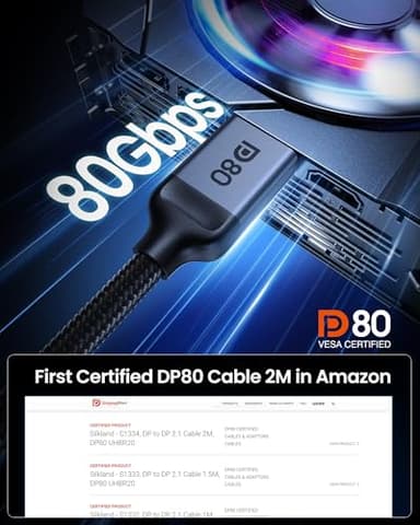 Silkland 80Gbps DisplayPort Cable 2.1 6.6FT/2M [VESA Certified], [8K@240Hz, 4K@540Hz 360Hz 240Hz] DP 2.1 Cable 16K, DP80 HDR DSC Display Port Cord Compatible FreeSync Gaming Monitor 5090 7900XTX,S1334 - Image 2