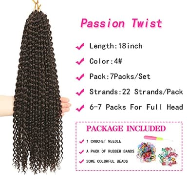 Ubeleco 18 Inch Passion Twist Hair, Water Wave Crochet Hair Passion Twist Crochet Hair for Women Long Bohemian Synthetic Curly Braiding Hair Extensions Passion Twists Braiding Hair (7pcs,#4) - Image 2