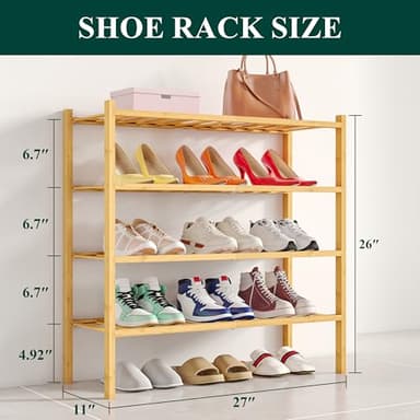 Smiry Shoe Rack, 4 Tier Bamboo Shoe Organizer, Stackable Free Standing Wooden Shoe Storage Shelf for Closet, Entryway, Front Door Entrance, Natural - Image 2