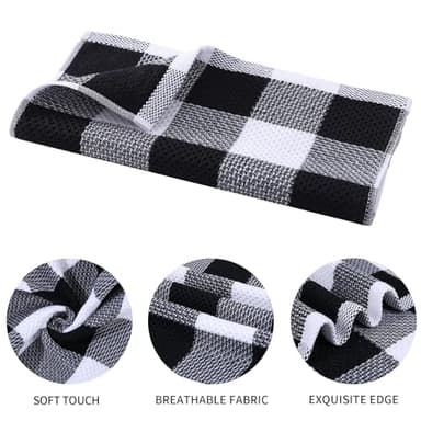 Mordimy 100% Cotton Waffle Weave Kitchen Towels, 13 x 28 Inches, Super Soft and Absorbent Buffalo Check Dish Towels for Drying Dishes, 4-Pack, Black & White - Image 4