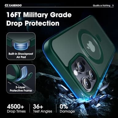 CASEKOO Designed for 14 Pro Max Case with Magnetic Invisible Stand [Military Drop Protection] [Compatible with MagSafe] Shockproof Slim Translucent Matte Promax Case 6.7 Inch, Green - Image 5