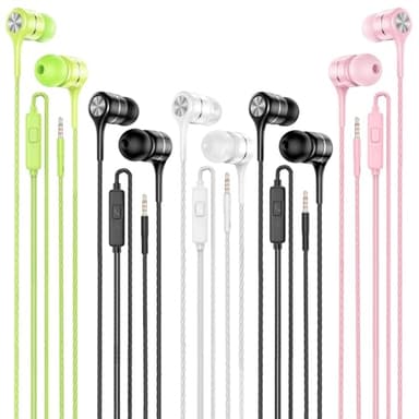 Wired Earbuds with Microphone 5 Pack, in-Ear Headphones with Heavy Bass, High Sound Quality Earphones Compatible with iPad, Laptop, MP3, Android Smartphones, Fits All 3.5mm Jack Device - Image 1