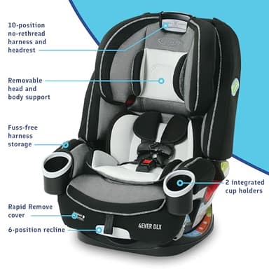 Graco 4Ever DLX 4-in-1 Car Seat, Grey, Infant to Toddler Car Seat, with 10 Years of Use, Rear-facing, Forward-facing and Booster Modes, Safe, Comfortable and Convenient - Image 9