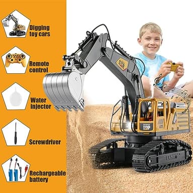 KASQERT Remote Control Excavator Toys for Boys,14 Channel 1:14 RC Digger Construction Toys Tractor,Simulated Smoke, Sound, Lighting, Metal Digging Head, for Boys 6 7 8 9 10 11 12 - Image 5