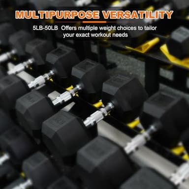 Hex Dumbbells Rubber Coated Hand Weights Set for Exercises and Fitness, Including 5lb, 10lb, 15lb, 20lb Pair Set - Image 4