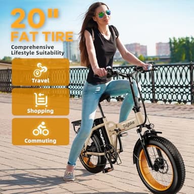 1000W Folding Electric Bike, 48V 20AH Large Removable Battery E Bike, 30+MPH, 80 Miles Max Range, 20" Fat Tire Electric Bicycle for Adults, Adult Electric Bicycles for Commute Beach Snow,Sandstorm - Image 4