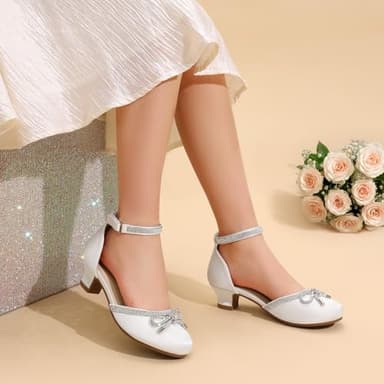 DREAM PAIRS Girls Dress Shoes Closed Toe Low Heels Ankle Strap Pumps for Toddler Little Big Kid Flower Party Wedding Princess,Size 13 Little Kid,White,SDFL2318K - Image 2