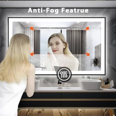 Megatex 60x36 Lighted Mirrors for Bathroom Wall, Modern Rectangle Matte Black Mirror, Tempered Glass，Double Lights, 3 Colors Dimmable Temperature, IP54 Enhanced Anti-Fog, Memory (Horizontal/Vertical) - Image 7