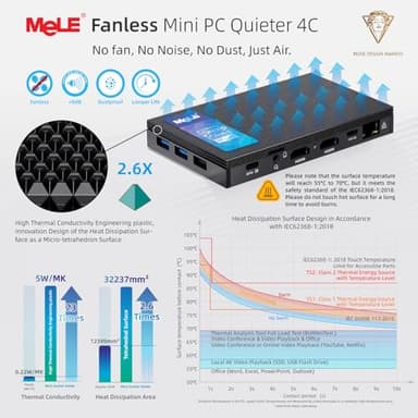 MeLE Mini PC Quieter 4C - 12th Gen N100, Fanless PC, 32GB Memory, 512GB Storage,with Windows 11 Pro, 2.4/5G Wi-Fi, Full-Functional USB-C, 4K Triple Display Desktop - Image 4