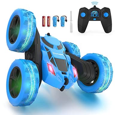 Hamdol Remote Control Car Double Sided 360°Rotating 4WD RC Cars with Headlights 2.4GHz Electric Race Stunt Toy Car Rechargeable Toy Cars for Boys Girls Birthday (Blue) - Image 1