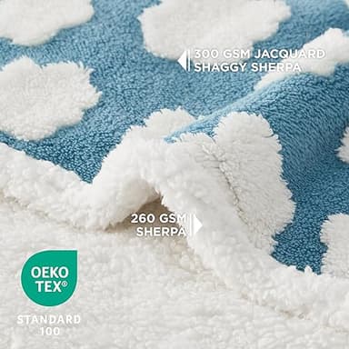 Lesure Waterproof Dog Blanket for Medium Dogs - Washable Double Sided Dog Blankets with Warm Jacquard Shag and Soft Sherpa Fleece, Pet Cat Blanket for Couch Protection, 3D Textured Cloud, Blue - Image 2