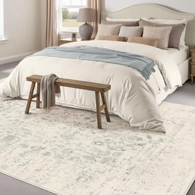 HUGEAR 8x10 Living Room Rugs Light Grey Machine Washable Area Rug Retro Floral Vintage Low Pile Carpet Lightweight Distressed Throw Large Rugs for Bedroom Office Dining Laundry Non Slip - Image 4