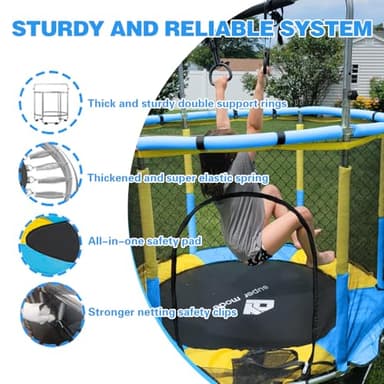 Trampoline for Kids, 5FT Adjustable for Toddler, Indoor/Outdoor Baby Trampoline with Enclosure Net, No-Gap Safe Design, Gifts for Boys & Girls (Yellow&Blue) - Image 3