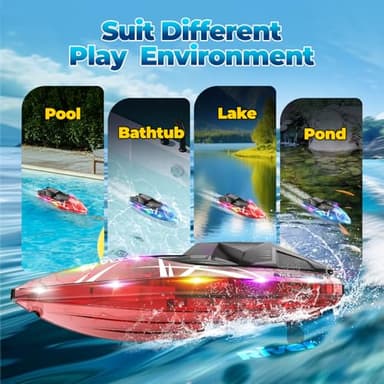 TOLLCY Remote Control Boat for Kids, 2Pack RC Boats with LED Lights for Pools Lakes River & Bathtub, 2.4Ghz Control, Whole Body Waterproof, 2 Rechargeable Batteries Summer Water Toys - Image 6