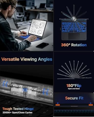 typecase Touch Case with Keyboard for iPad Pro 13-inch(M4, 2024), iPad Air 13-inch(M3, 2025/M2, 2024) & iPad Pro 12.9(6th/5th/4th/3rd Gen), Trackpad, 360° Rotatable, 11-Colors Backlit, Midnight Gray - Image 6