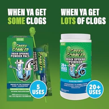 Green Gobbler Drain Clog Remover & Drain Cleaner Powder, 20+ Treatments, Maintenance Breaks Down Grease, Paper, Fat & Oil, Septic Safe - Image 7