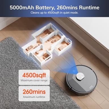 ILIFE T20s Self-Emptying Robot Vacuum and Mop Combo, 5000Pa Suction, 70-Day Capacity, LiDAR Navigation, 260mins Runtime, App/Alexa Control, Robotic Vacuum Cleaner for Hard Floors, Carpets and Pet Hair - Image 4