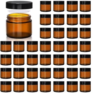 UPBUD 2oz Amber Glass Jars with Lids - 40 Pack Leakproof Small Cosmetic Containers with Inner Liners, Wide-Round Smooth Mouth, Sealable for Creams, Lotions, Essential Oils, Body Butter, Travel Samples - Image 1